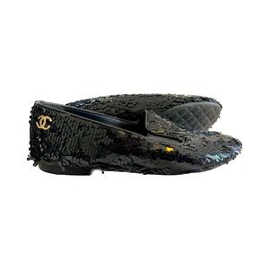 CHANEL Black Sequin Loafers